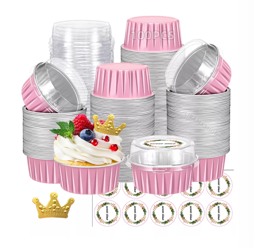 100 Molde De Aluminio Wünd Cupcake Para Hornear Con Tapa Rosa