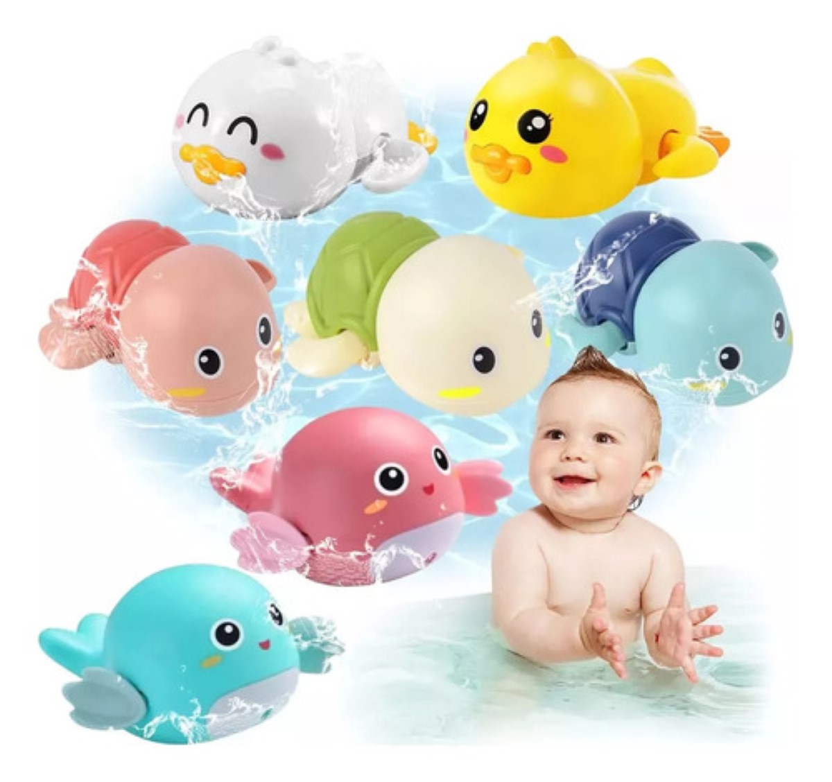 7pzs Juguetes De Baño Para Bebes Tortugas + Delfín + Pato colores