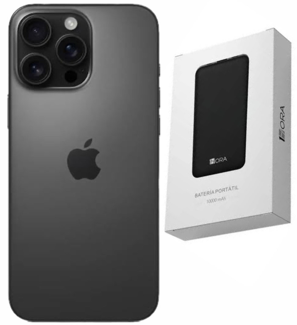 iPhone 16 Pro 128GB Titanium Negro Nuevo E SIM + Batería portátil. 