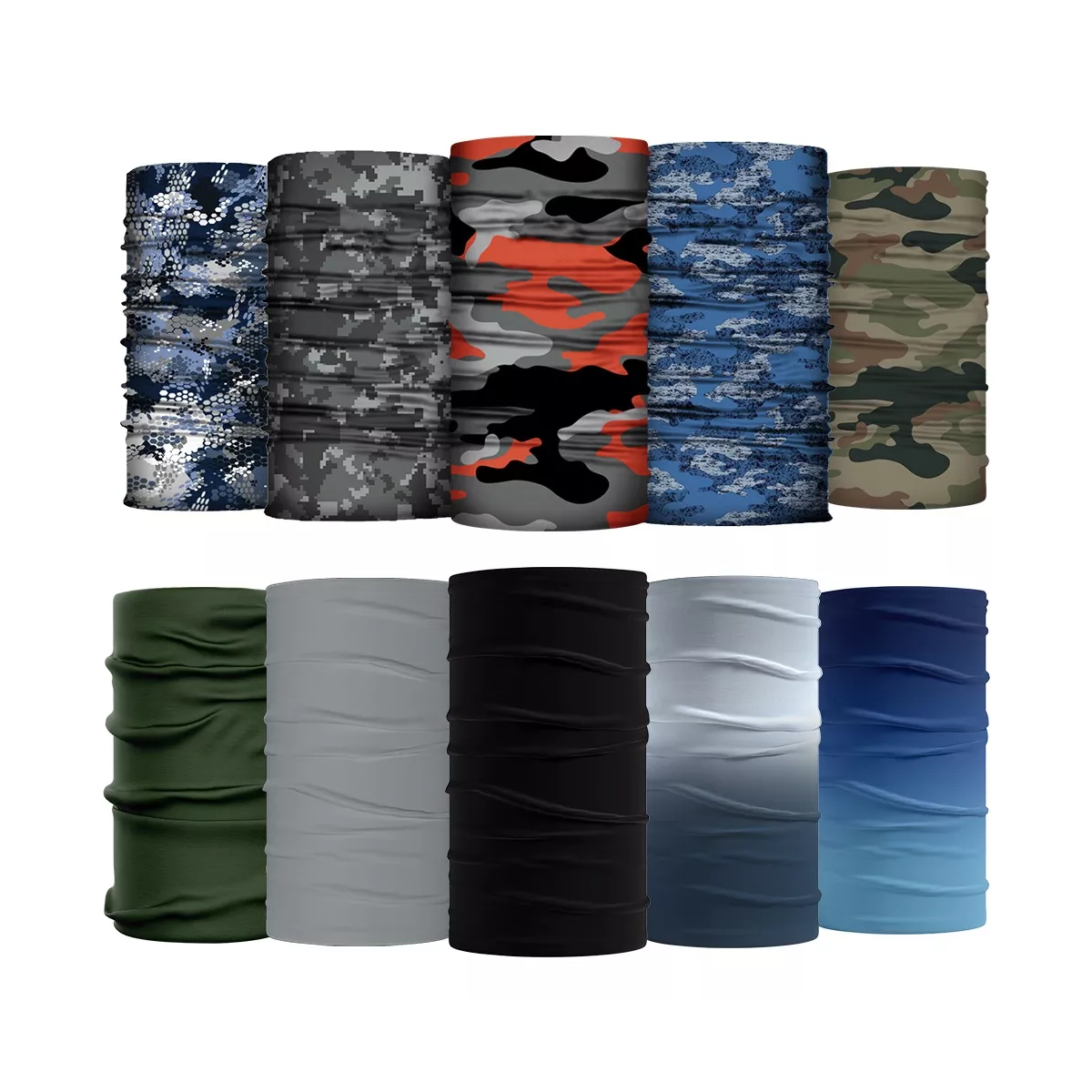 10 Pack Full Bandanas- Mascara Deportivas Para Moto Ciclismo Camuflaje y colores lisos