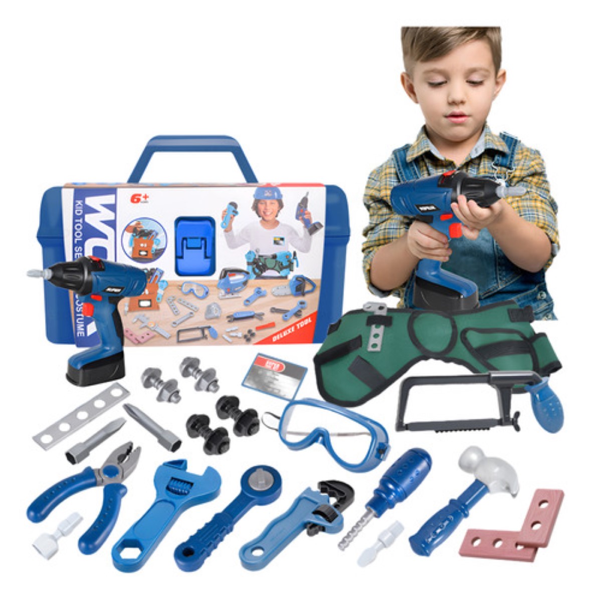 Juguete Herramientas Niño Caja Taladro Infantil Accesorios AZUL