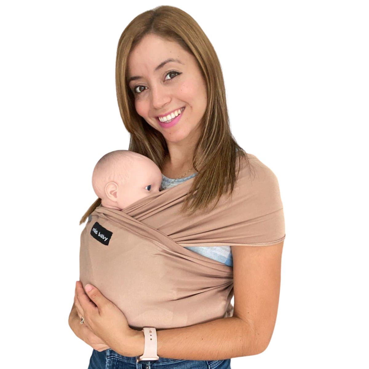 Mãe Baby Fular Ergonómico para Bebé | Portabebé | Fular Elástico | Hasta 10Kg | Baby Wrap |Color Arena