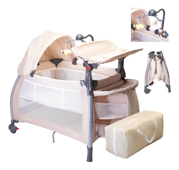 Cuna Corral Para Bebé Aeiou C96-a Con Cambiador Alto Beige/Grey