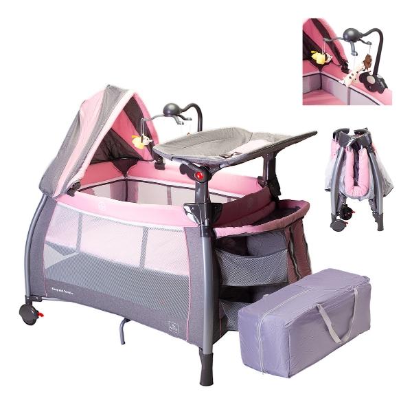 Cuna Corral Para Bebé Aeiou C96-a Con Cambiador Alto Pink/Grey