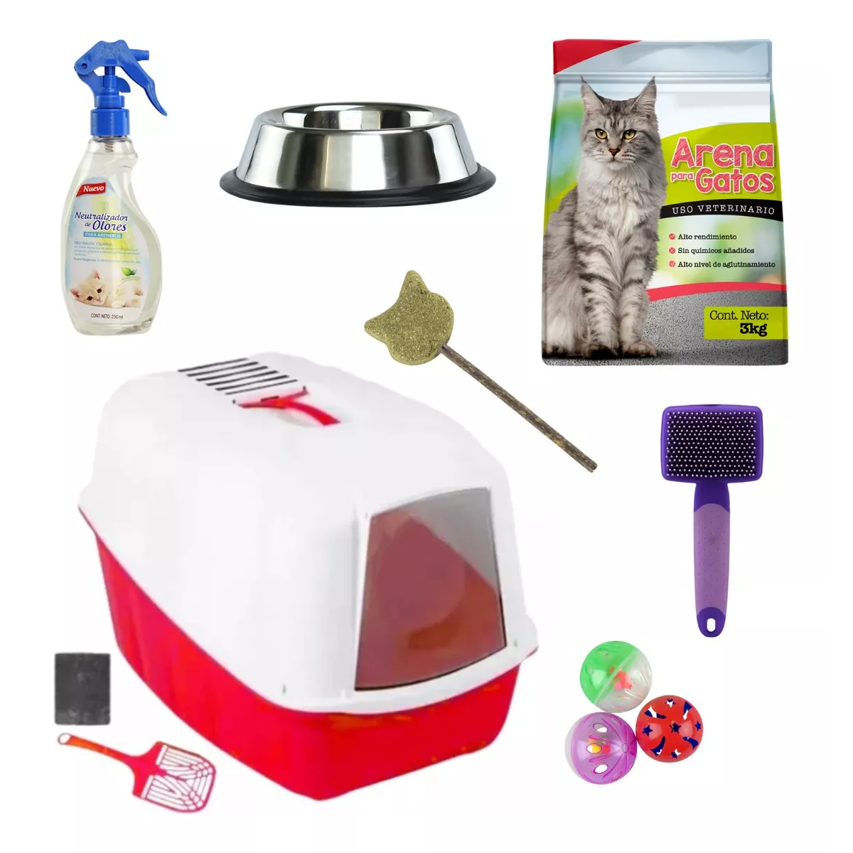 Kit Para Gato Arenero Neutralizador Plato Arena Carda Juguet