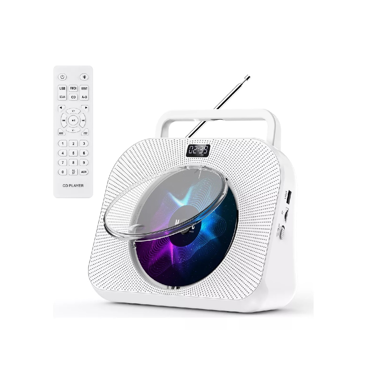 Reproductor De Cd Portátil Bluetooth Con Altavoces Música Tf Blanco