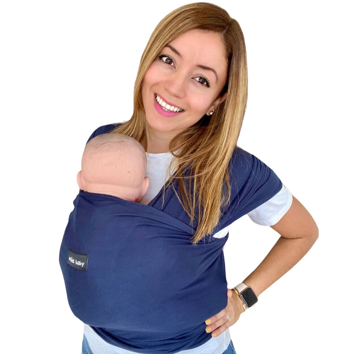  Mãe Baby Fular Ergonómico para Bebé | Portabebé | Fular Elástico | Hasta 10Kg | Baby Wrap | Color Azul Marino, 1 Pieza