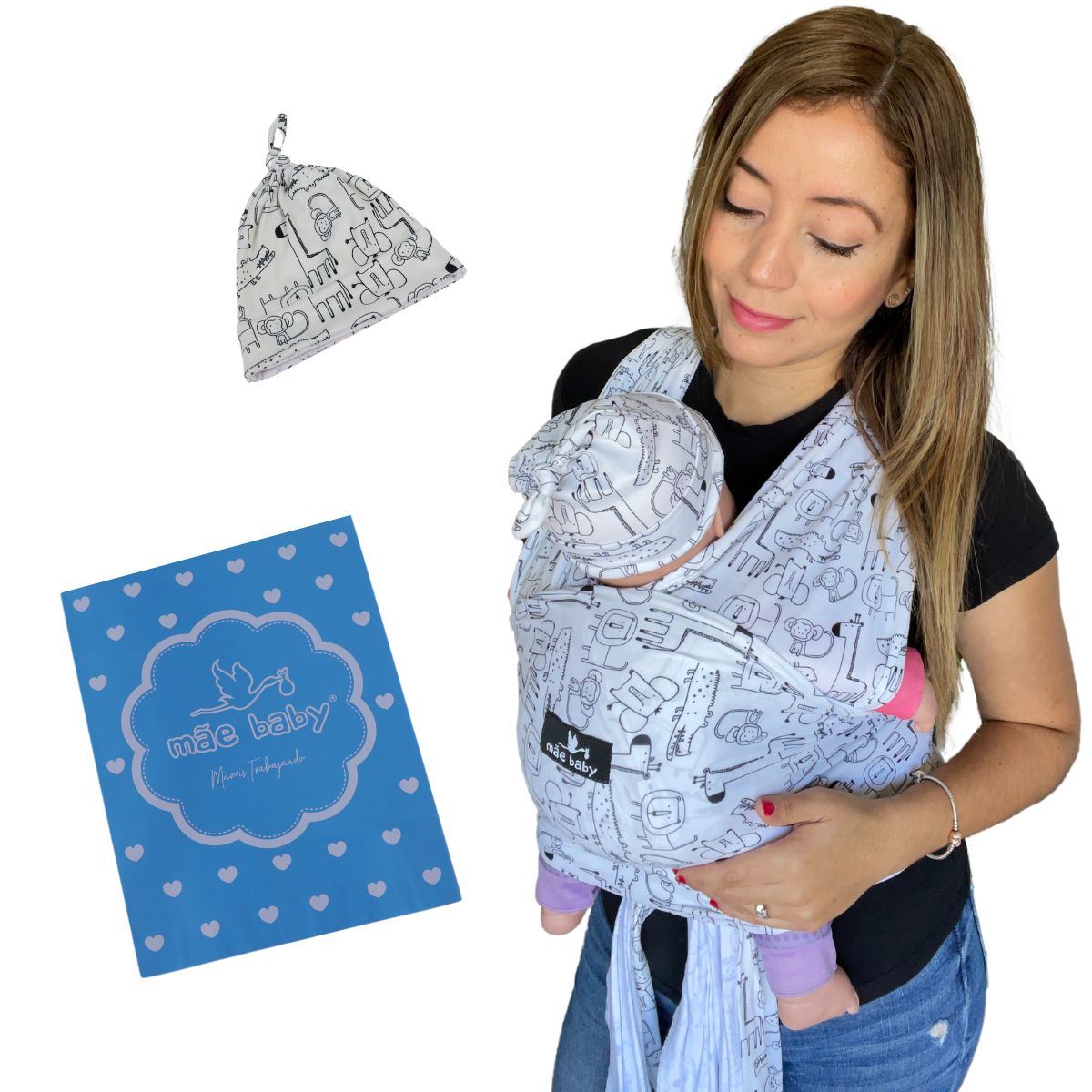  Mãe Baby Fular Ergonómico para Bebé | Portabebé | Fular Elástico | Hasta 10Kg | Baby Wrap | Safari