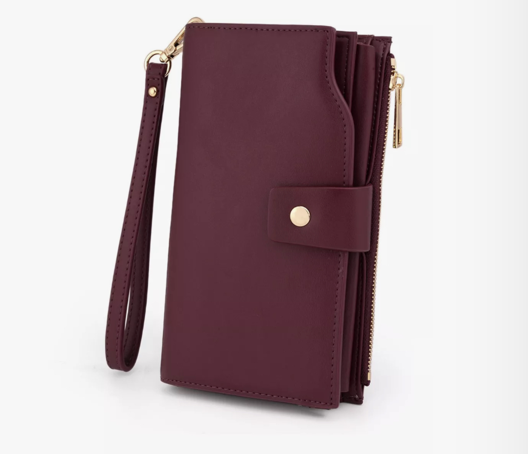 Cartera Rfid Wünd de Cuero Sintético 21 Ranuras Con Muñequera Burgundy