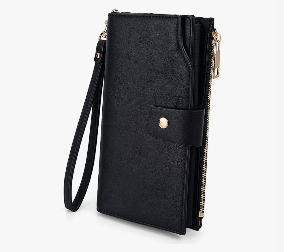 Cartera Rfid Wünd de Cuero Sintético 21 Ranuras Con Muñequera negro