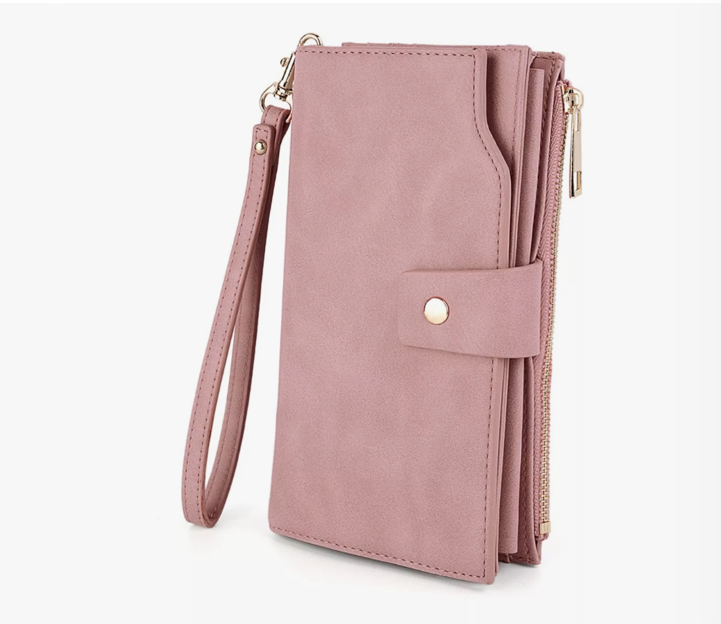 Cartera Rfid Wünd de Cuero Sintético 21 Ranuras Con Muñequera rosa