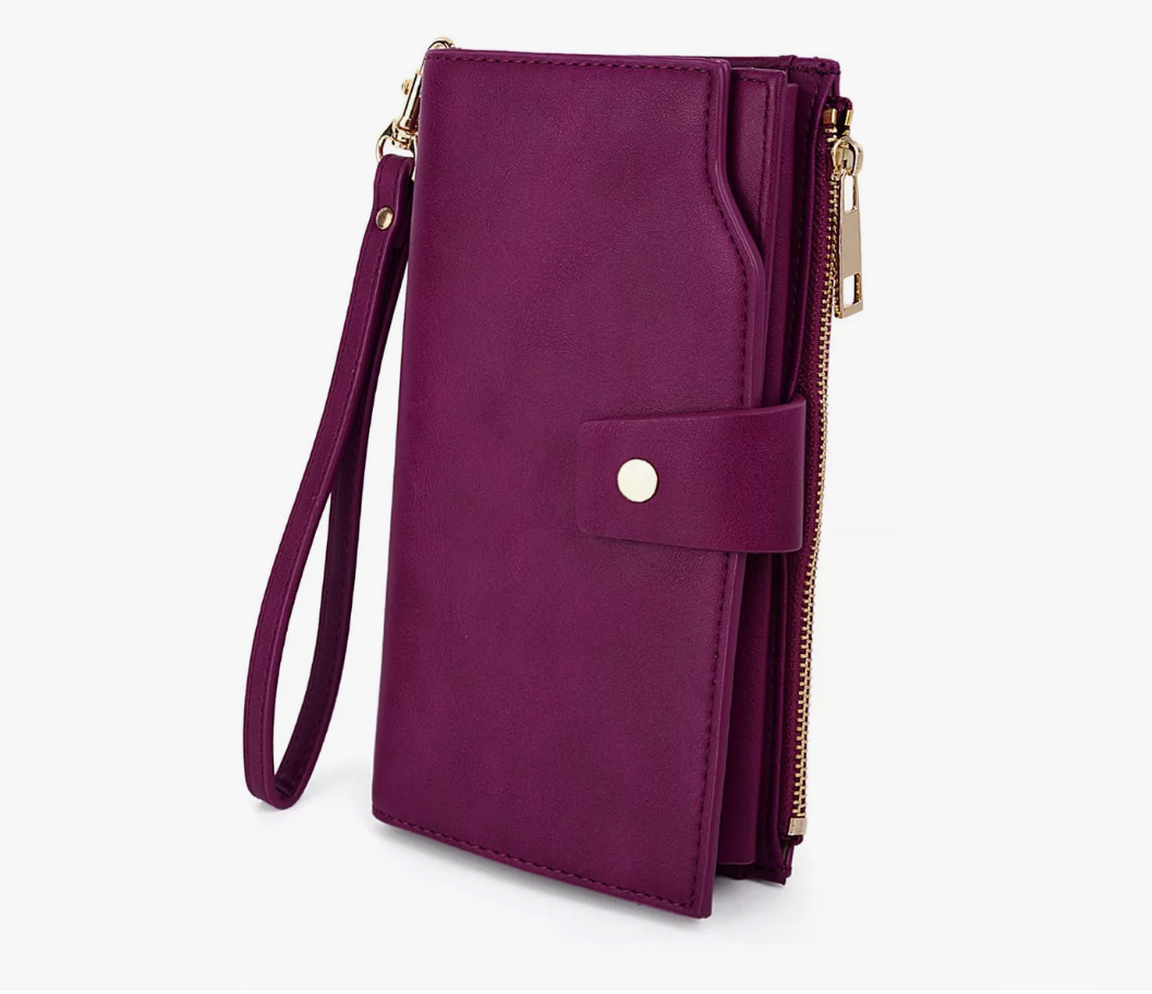 Cartera Rfid Wünd de Cuero Sintético 21 Ranuras Con Muñequera violeta oscuro 