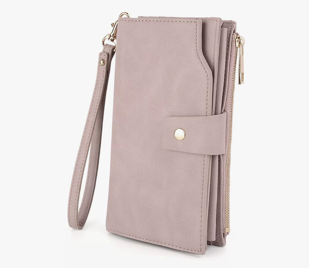 Cartera Rfid Wünd de Cuero Sintético 21 Ranuras Con Muñequera rosa claro