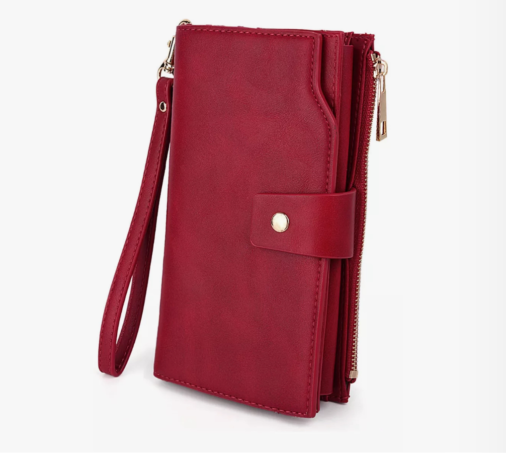 Cartera Rfid Wünd de Cuero Sintético 21 Ranuras Con Muñequera rojo