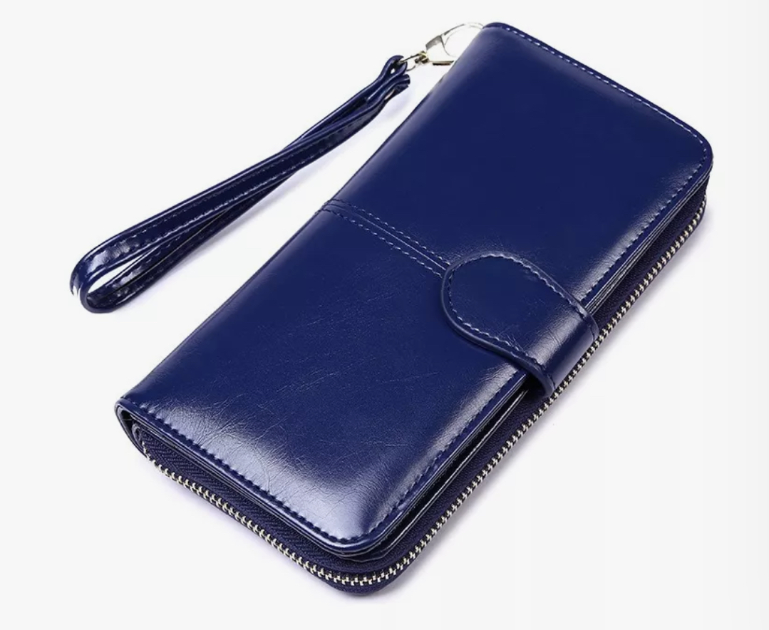 Cartera Wünd Azul Larga Para Mujer Multifuncional Cuero De Pu