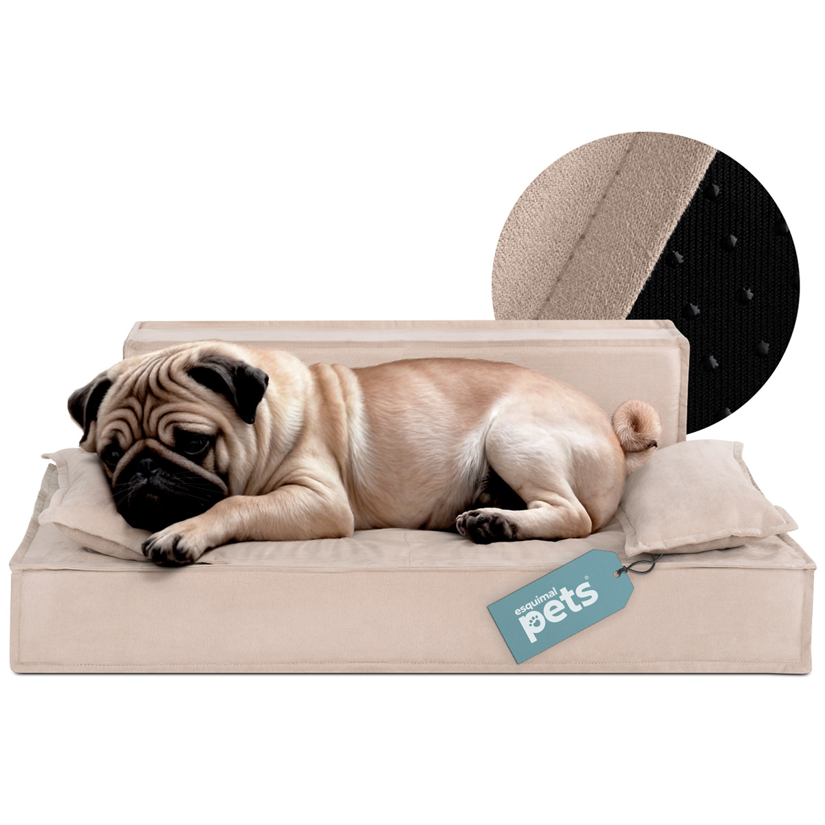 Sofá Cama Ortopédica Para Perros Y Mascotas Mediano Con Funda Lavable Champagne ESQUIMAL