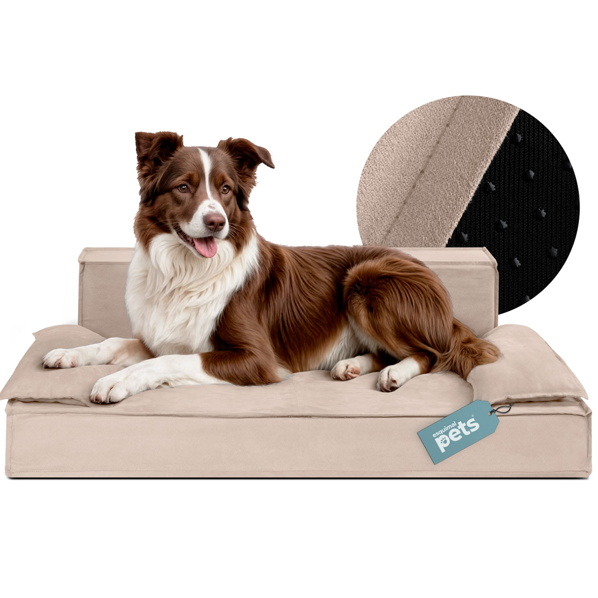 Sofá Cama Ortopédica para Perros y Mascotas Grande con Funda Lavable Champagne ESQUIMAL