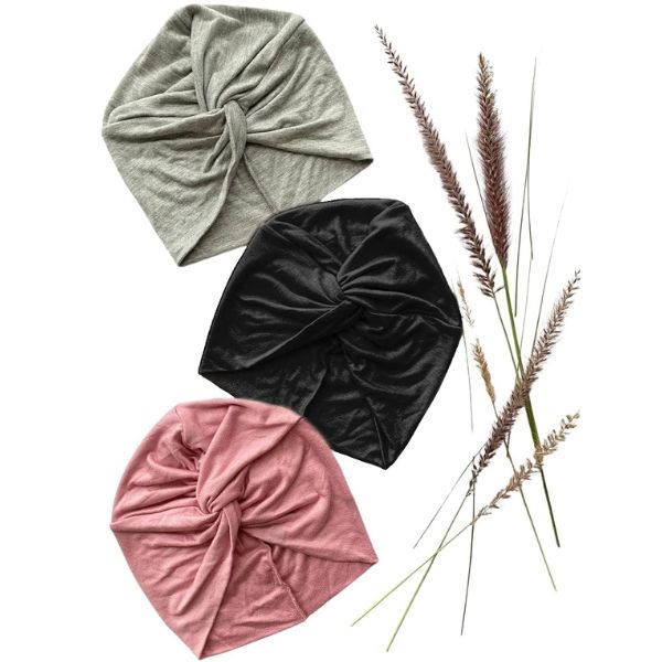 Mãe Baby Set de 3 Turbantes Gorro Algodón Mujer Musulmán Oncológico (Rosa, Negro, Gris)