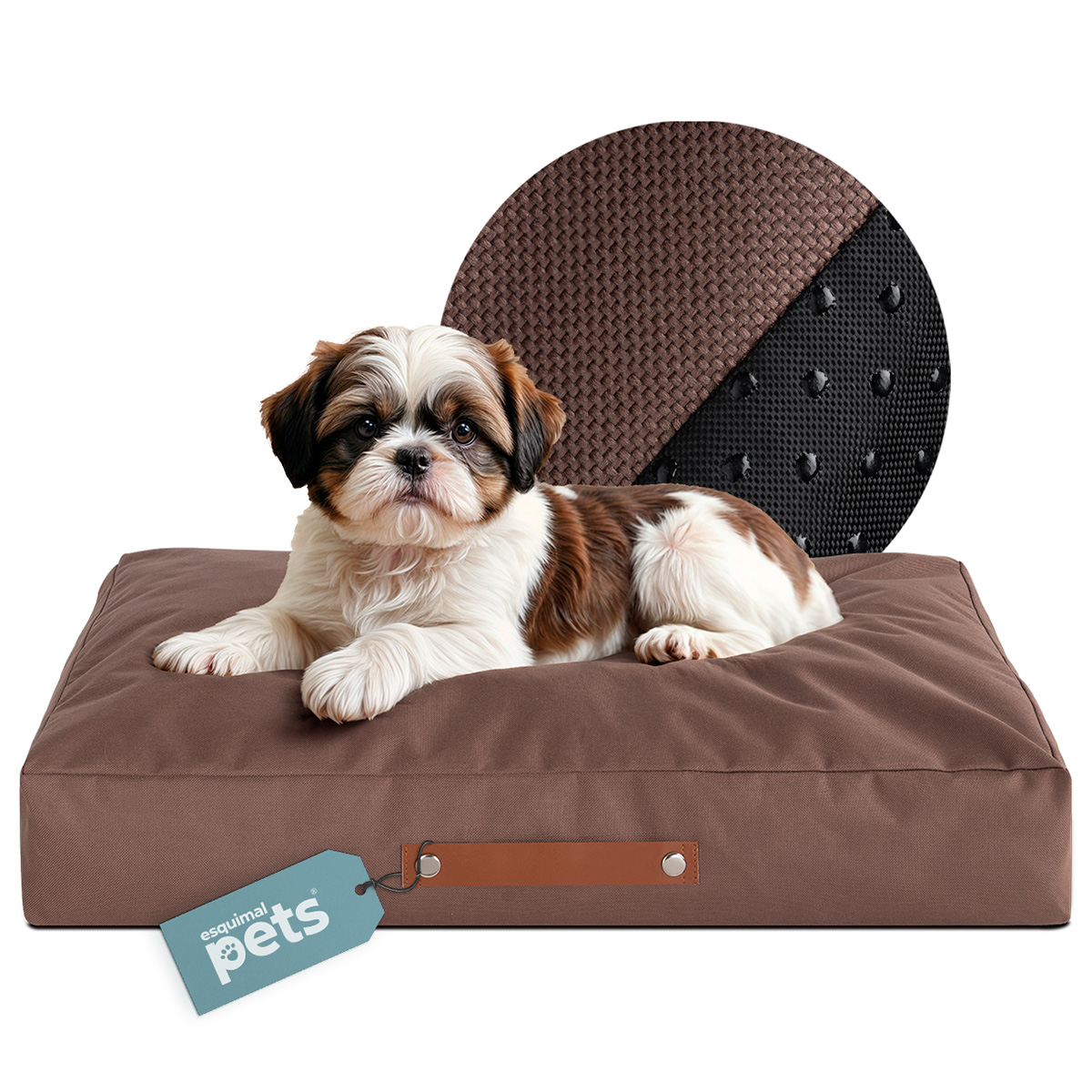 Cama Antiestrés de Foam para Perro y Gato tamaño Chico, Colchoneta para Mascota Lavable Café ESQUIMAL