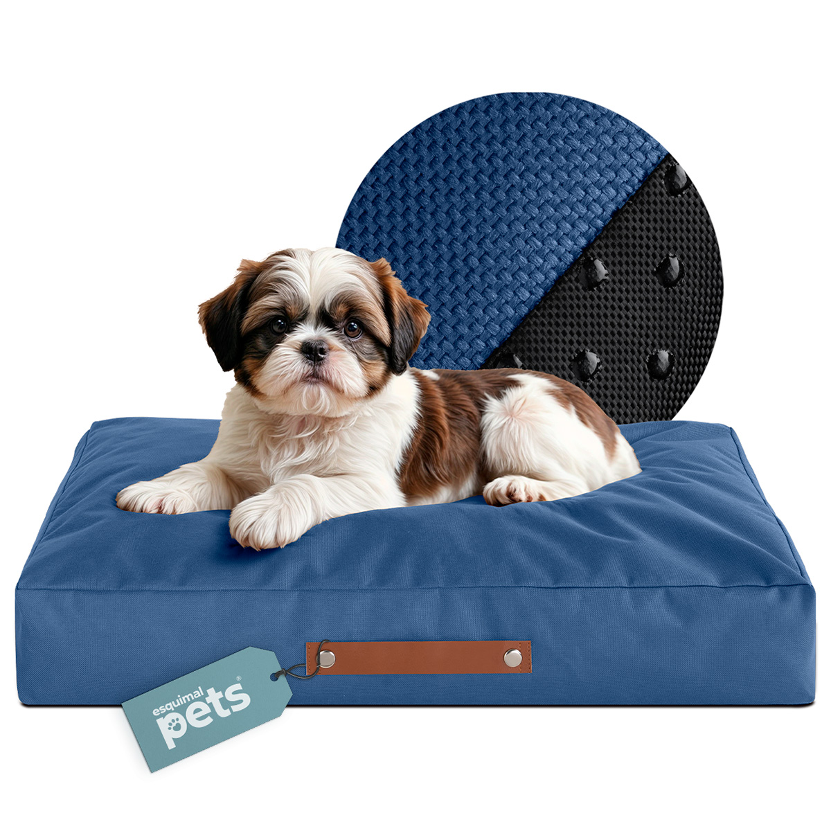 Cama Antiestrés de Foam para Perro y Gato tamaño Chico, Colchoneta para Mascota Lavable Azul ESQUIMAL