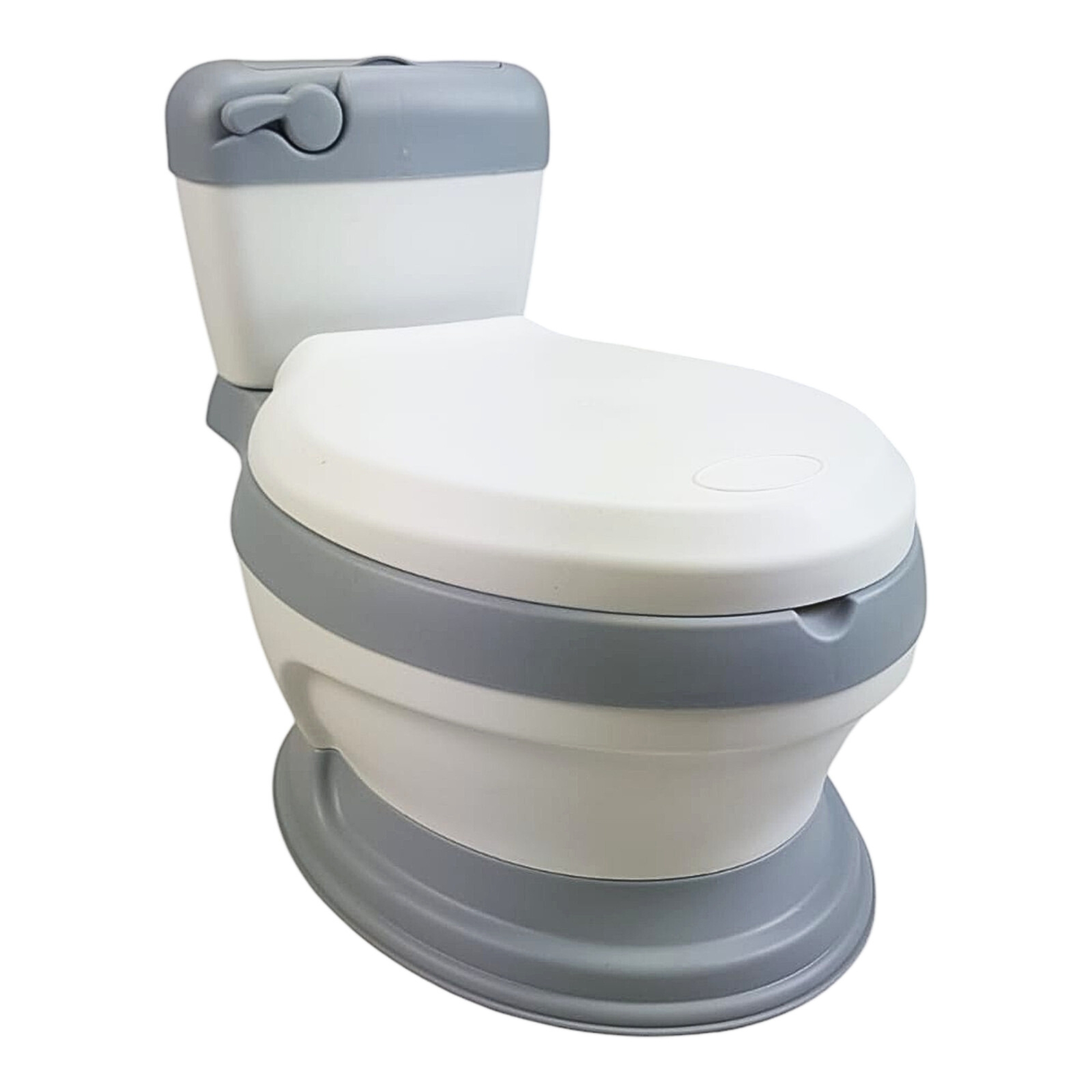 Baño entrenador con asiento acojinado con tapa y recipiente-Gris