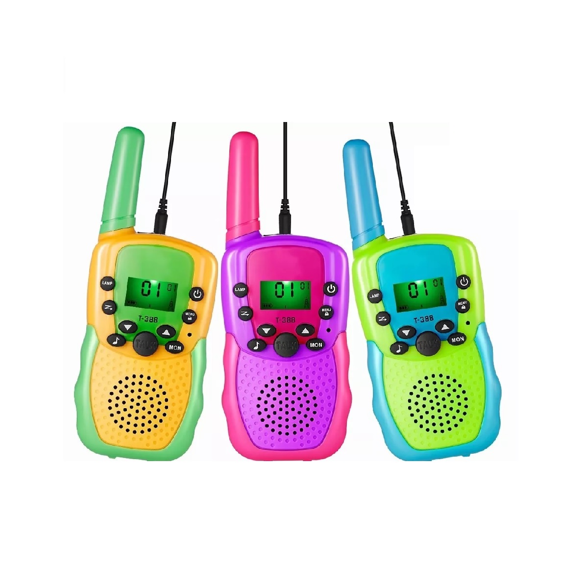 3 Pcs Walkie Talkie Ninos Recargable + Cargador Y 12 Bateria