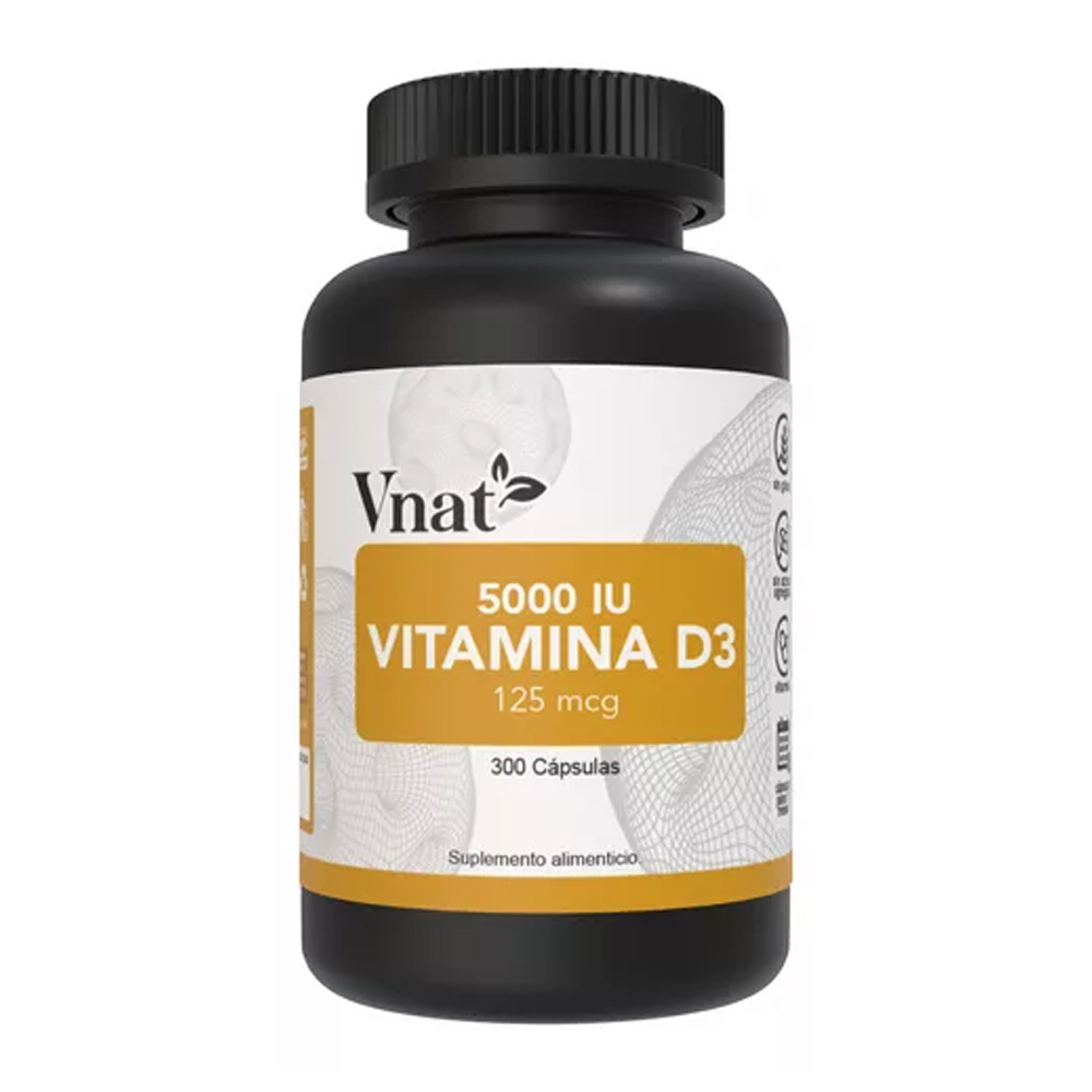 Vitamina D3 125mcg 5000 IU VNAT  150 capsulas Ayuda la Corazón y Salud de los Huesos