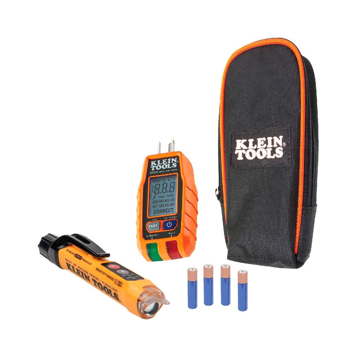 Kit de prueba eléctrica NCVT de Rango dual y probador de receptáculo GFCI RT250KIT Klein Tools