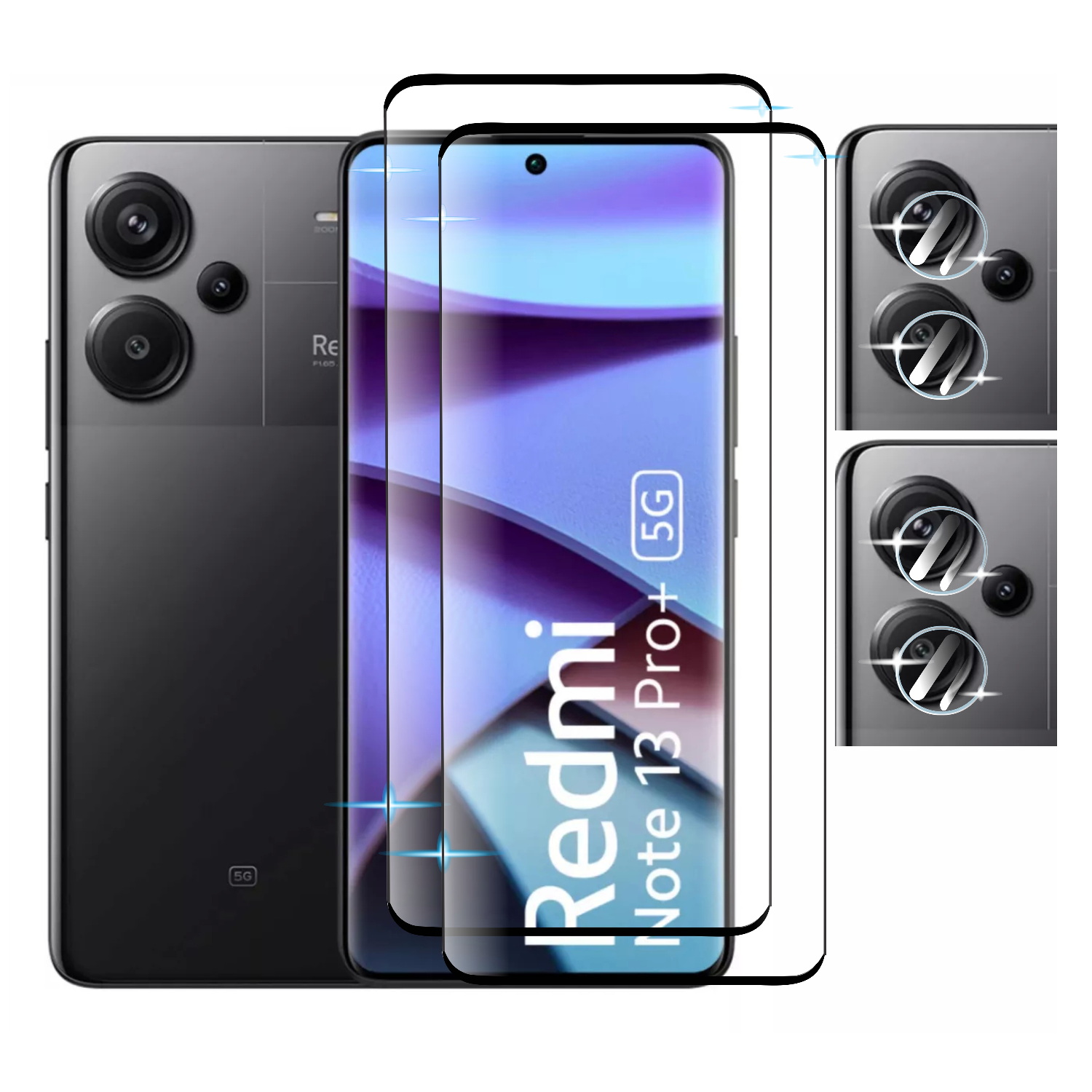 4 En 1 Cristal 9d Para Redmi Note 13 Pro+ + Micas Camaras (Pantalla curva)