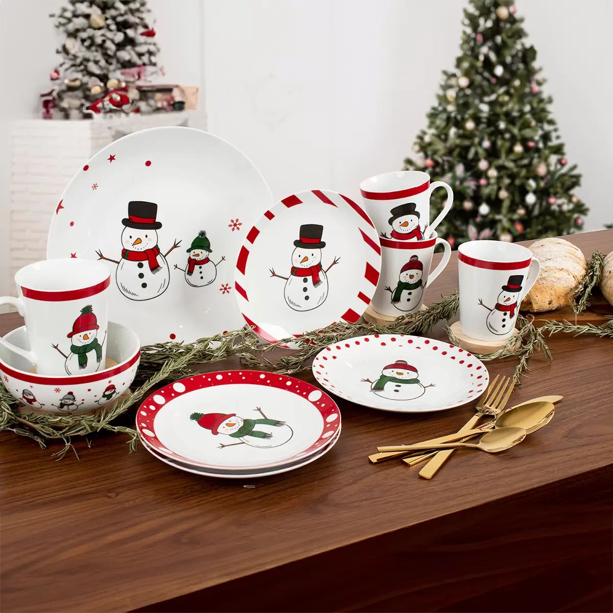 Vajilla Navideña Crown Baccara Snowman 16 piezas Porcelana Fina