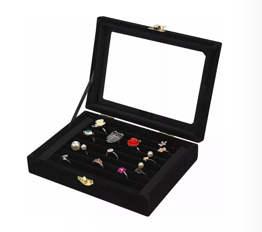 Caja De Joyería Pulseras Anillos Portátil Organizador Joyas Negro