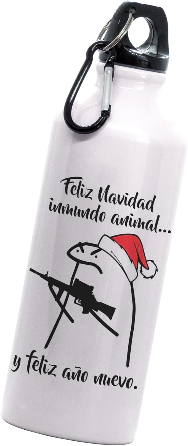 Cilindro flork feliz navidad y feliz año nuevo | frae meme deformitos | divertido regalo | Botella Deportiva | 600 Ml | Bebidas Frías