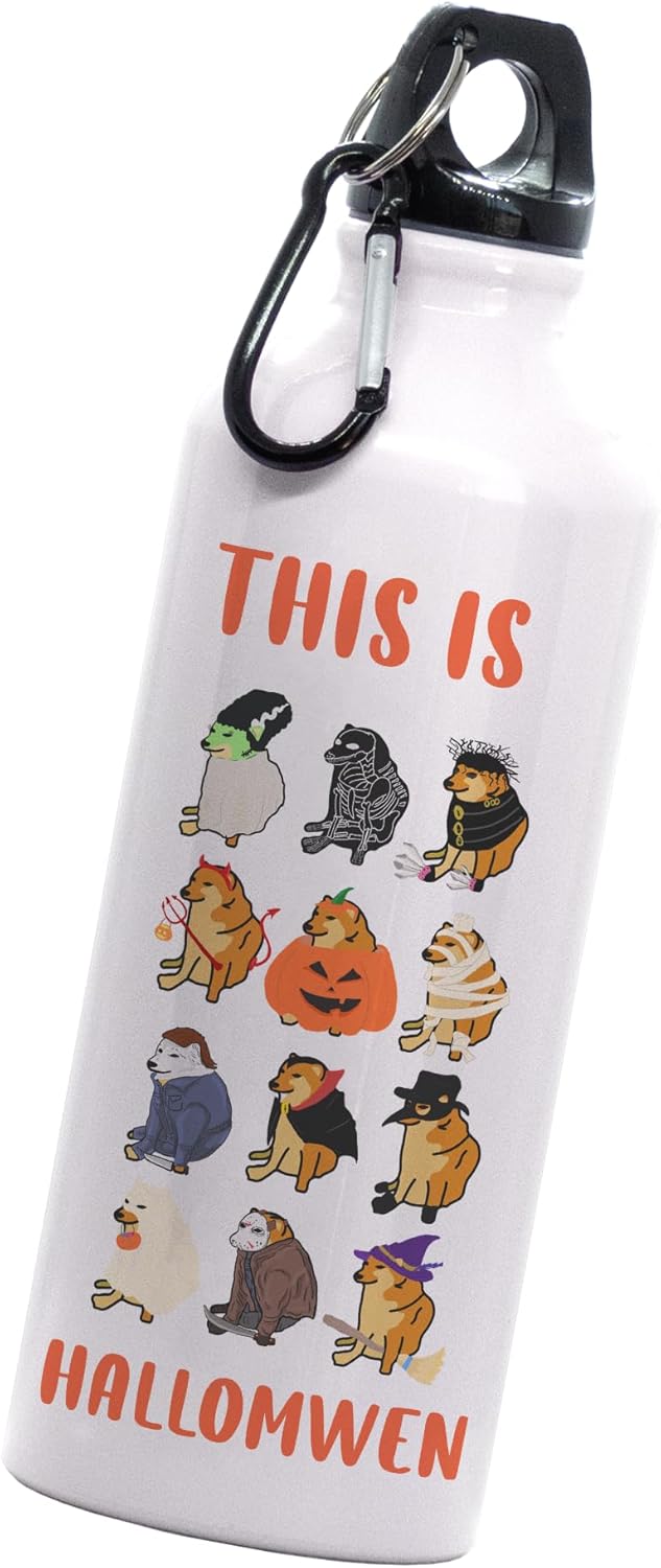 Cilindro Cheems this i hallomwen | Hallowen doge perrito | Frase Meme disfraces | divertido regalo | Botella Deportiva | 600 Ml | Bebidas Frías