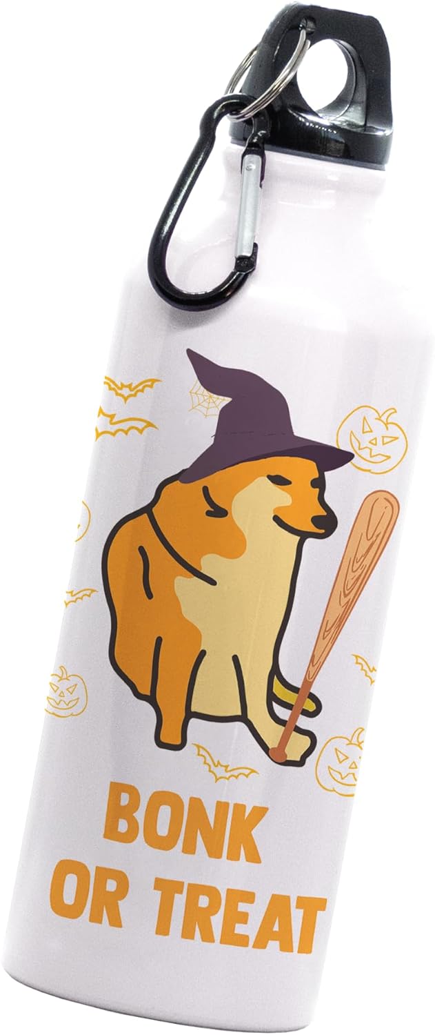 Cilindro Cheems Bonk or treat | Hallowen doge perrito | Frase Meme Cheems Bonk or treat | Hallowen doge perrito | divertido regalo | Botella Deportiva | 600 Ml | Bebidas Frías