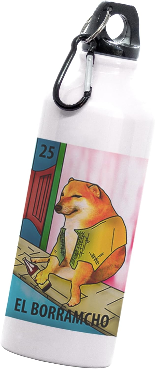 Cilindro cheems el borramcho | carta loteria meme doge | divertido regalo | Botella Deportiva | 600 Ml | Bebidas Frías | No térmico | Acero Inoxidable