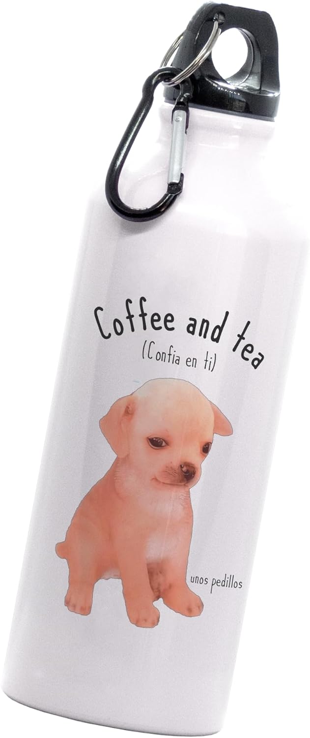  Cilindro kessi coffee and tea | confia en ti | Frase meme divertida perrito | Botella Deportiva | 600 Ml | Bebidas Frías