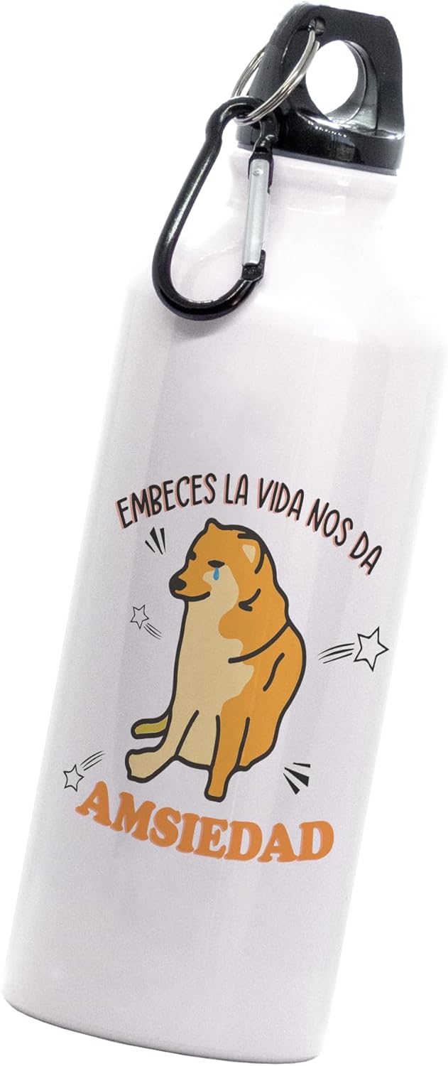 Cilindro cheems embeces la vida nos da amsiedad | Frase meme divertida |perrito doge | Botella Deportiva | 600 Ml | Bebidas Frías