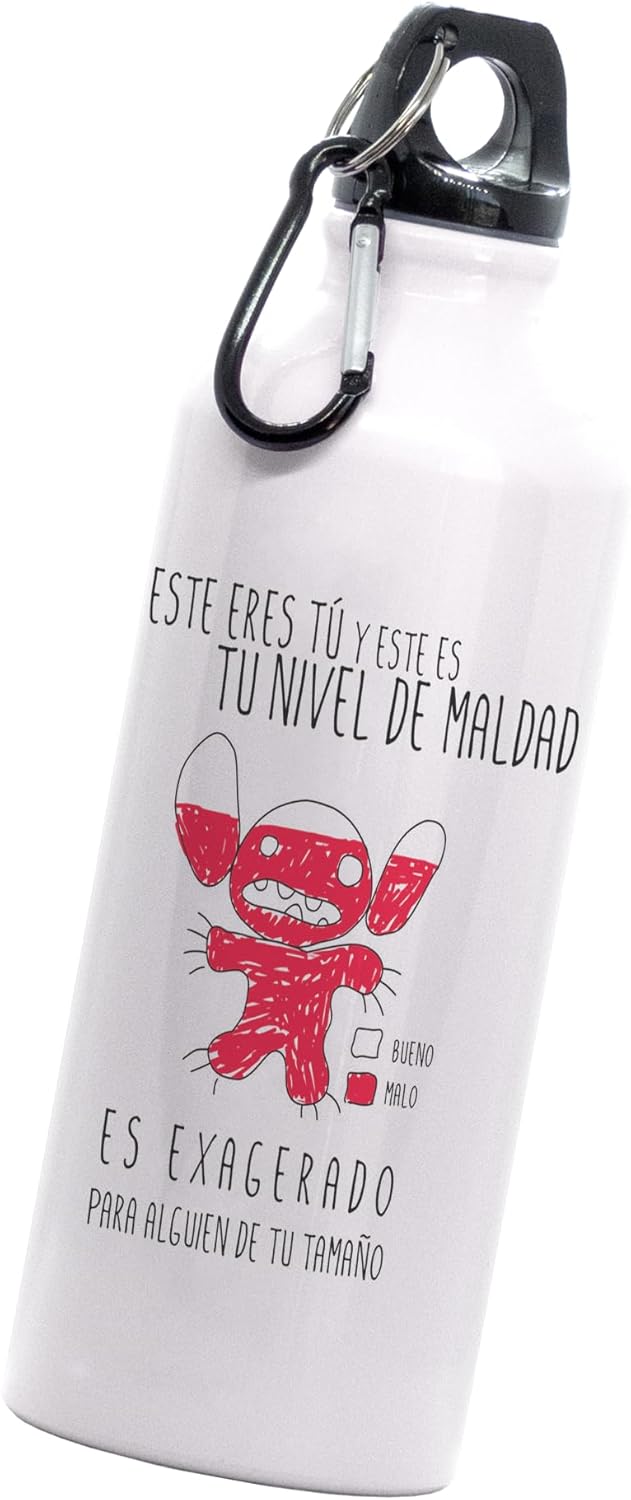  Cilindro Stitch | Frase Nivel de Maldad | Este eres tu y este es tu maldad | Frase meme divertida | Botella Deportiva | 600 Ml | Bebidas Frías
