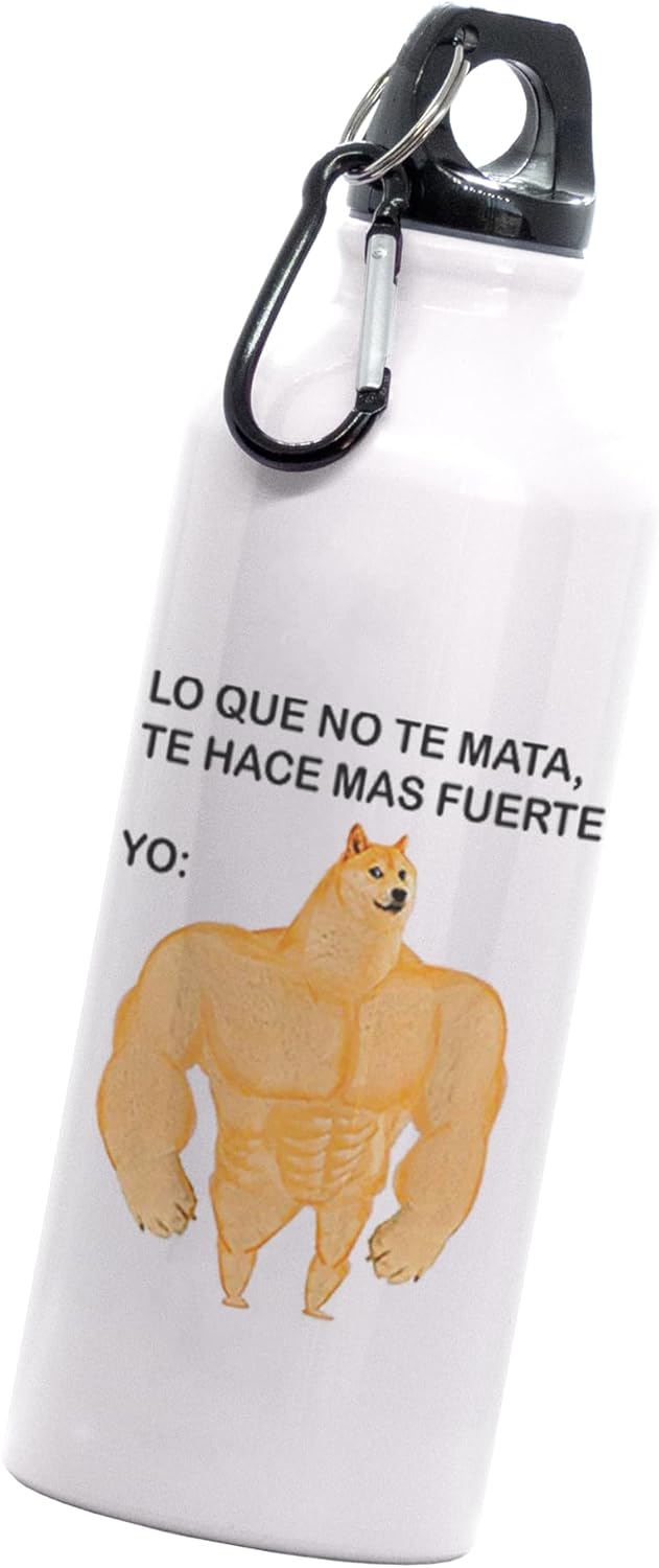 Cilindro cheems lo que no te mata te hace mas fuerte | Doge perrito | Frase meme divertida | Botella Deportiva | 600 Ml | Bebidas Frías