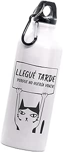 Cilindro Gato llegue tarde porque no quería venir | Frase Meme divertida | Botella Deportiva | 600 Ml | Bebidas Frías