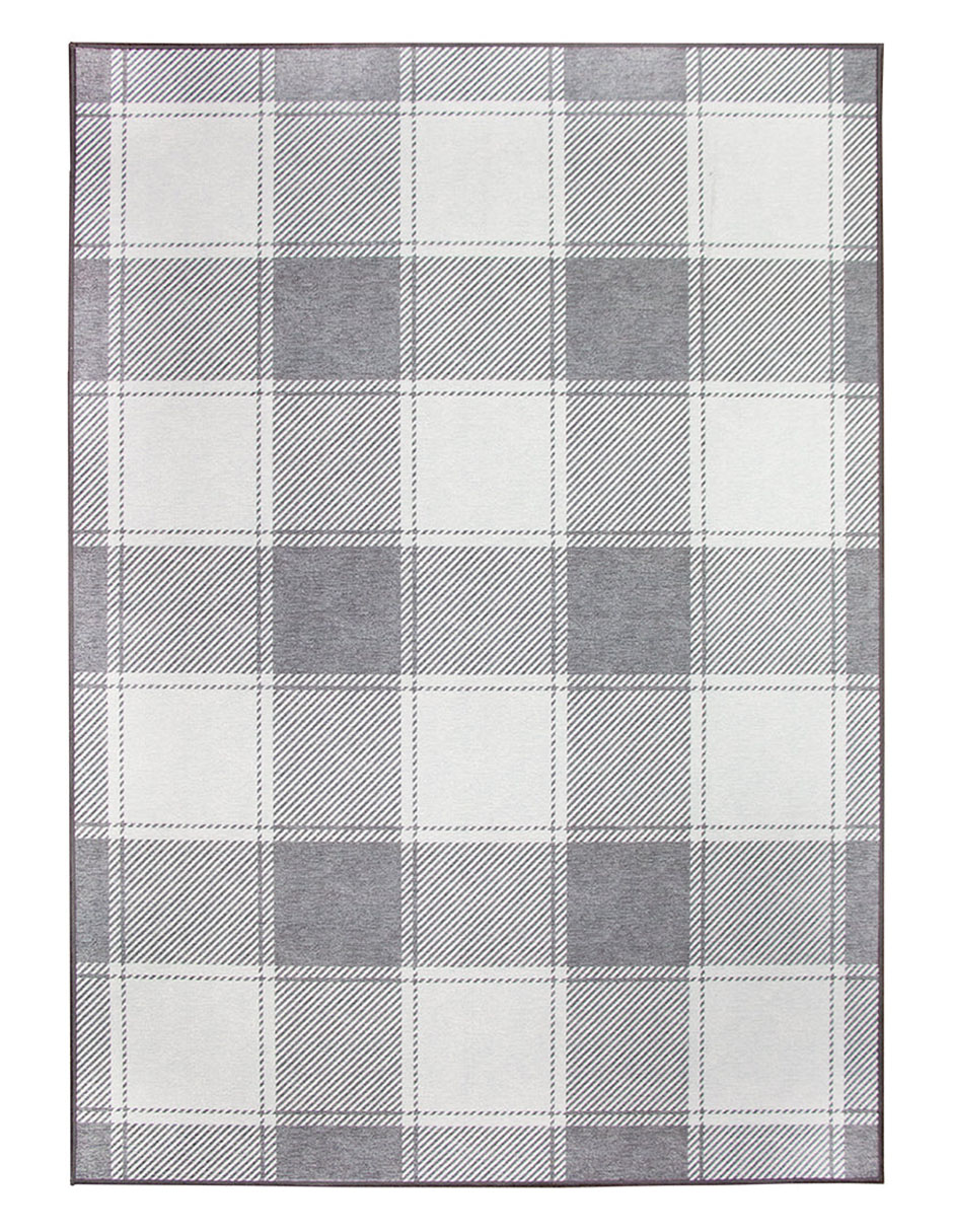 Tapete Alfombra Decorativo Lavable Cuadros Escoceses Gris y Blanco - Fine Art Tj