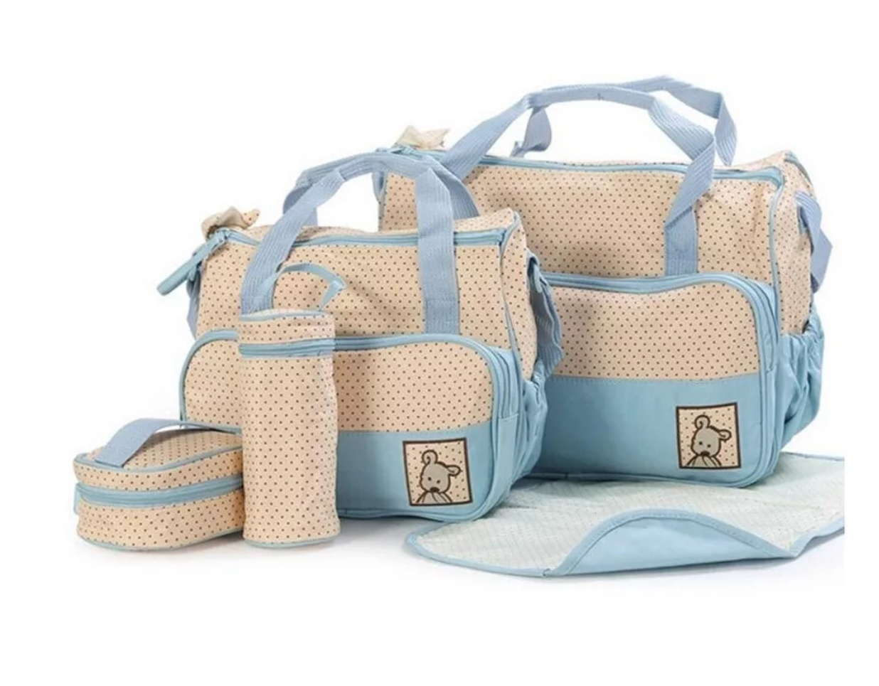 Set 5 Bolsas Panaleras Cambiador Bebe Botella Viaje Multiuso Azul