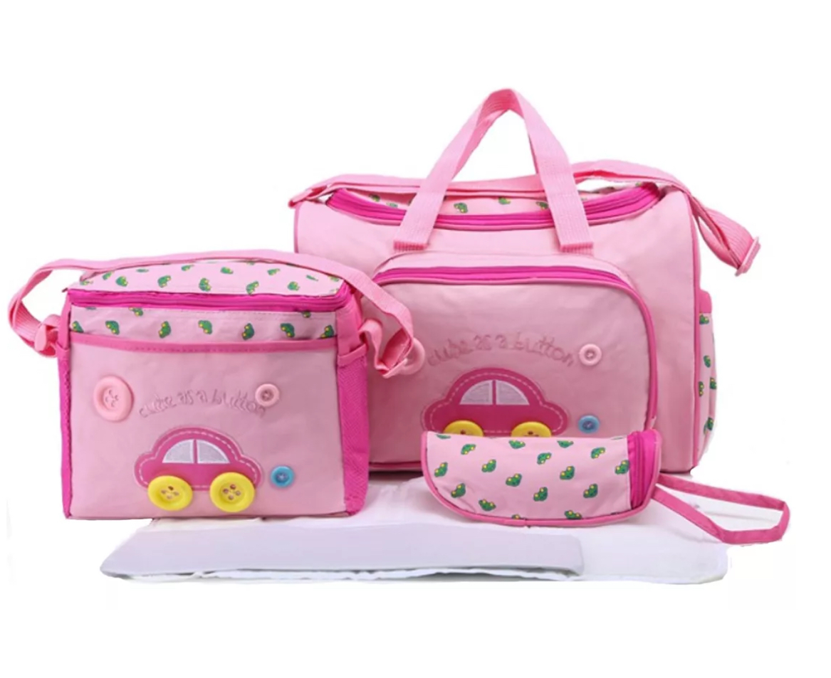 Set 4 Bolsas Panaleras Cambiador Bebe Botella Viaje Multiuso Rosa