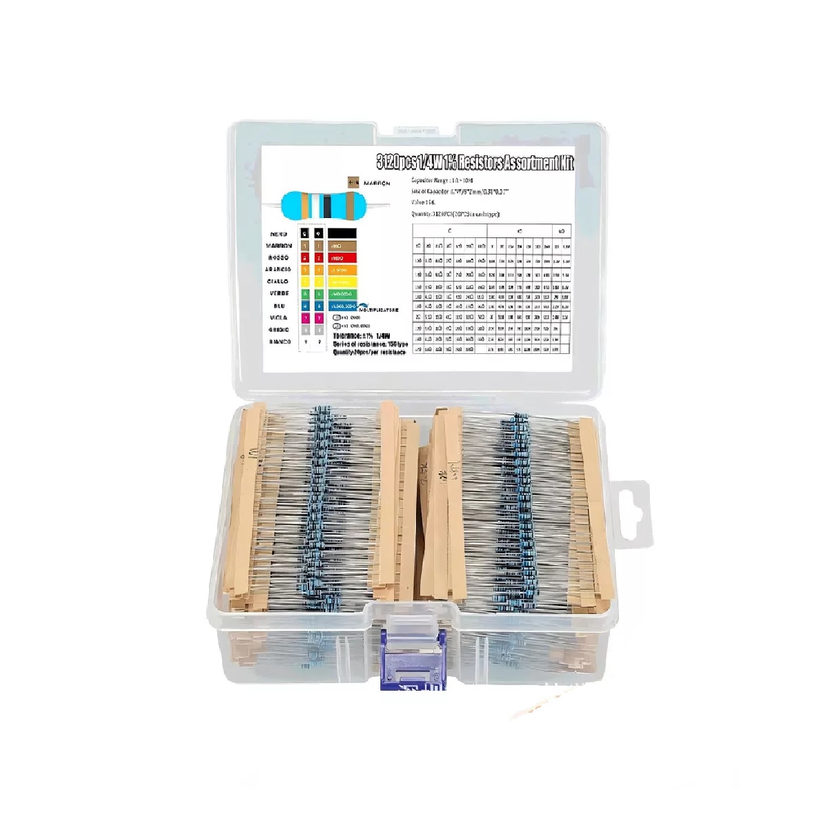 Kit Resistencias 3120 Pzs 156 Valores 1/4w 1% En Caja