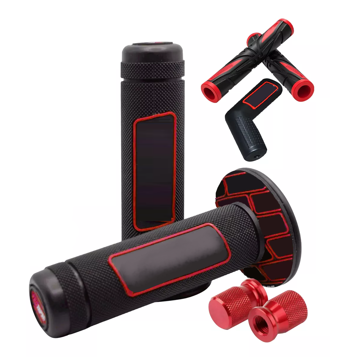 Kit Puños Goma Bici Y Moto 7/8excelente Agarre Rojo