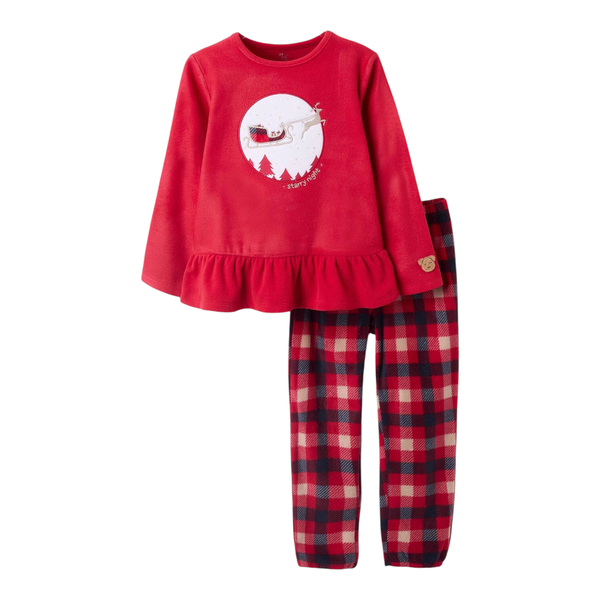 Pijama Polar para Niña con Cuadros Trineo Rojo ZIPPY