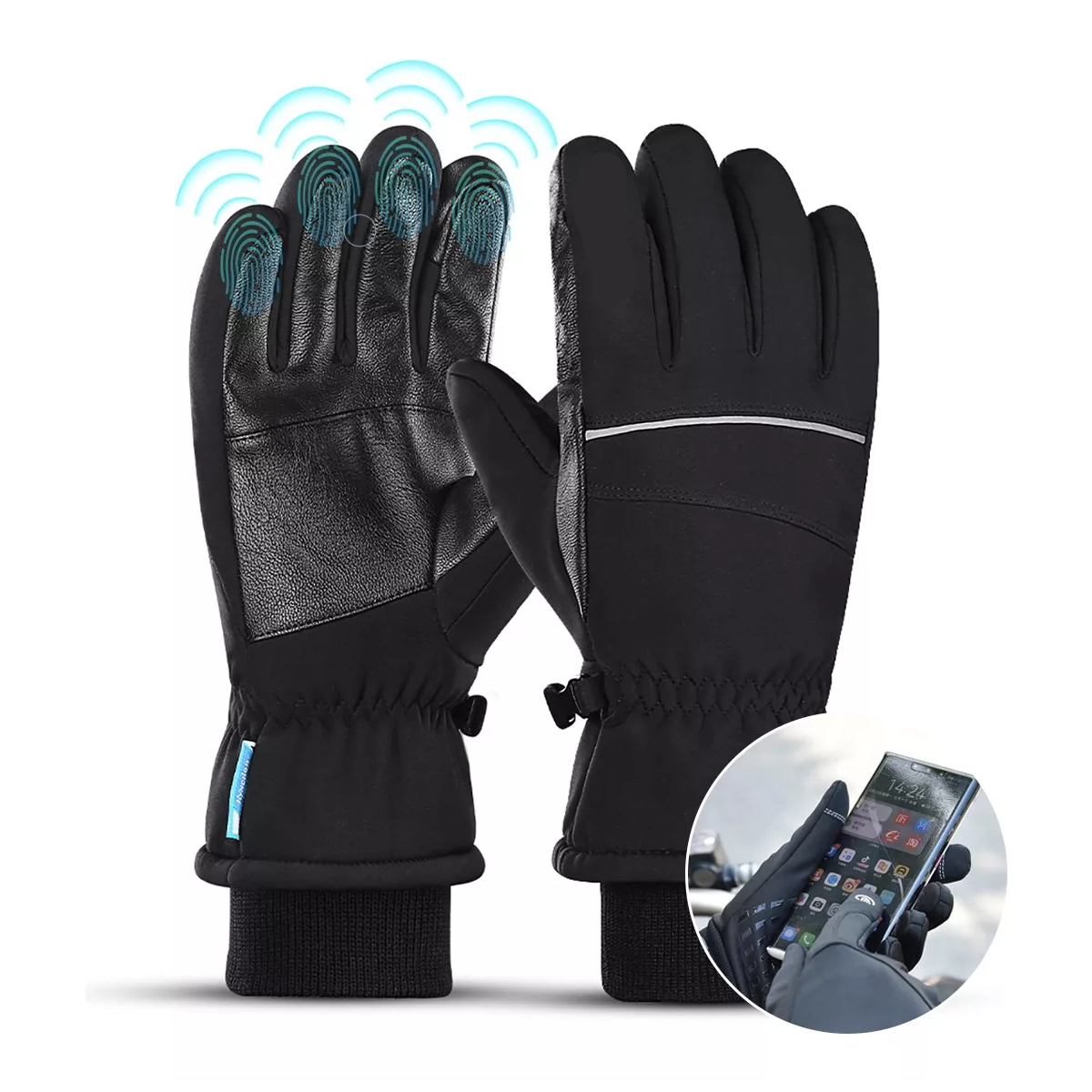 Guantes Moto Ciclista Touch Invierno Frio Esquí Largos Negro Talla XL