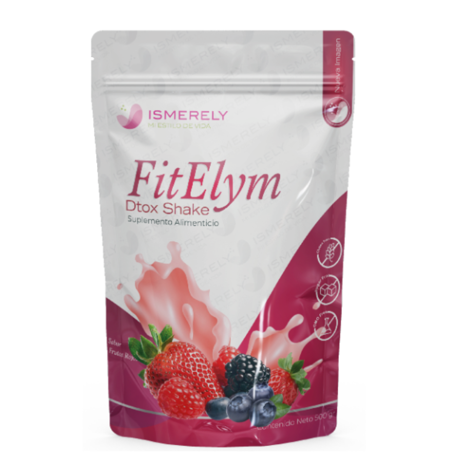 FitElym Dtox Shake - Proteina de suero de leche  con 18 Nutrientes y Colágeno sabor Frutos Rojos