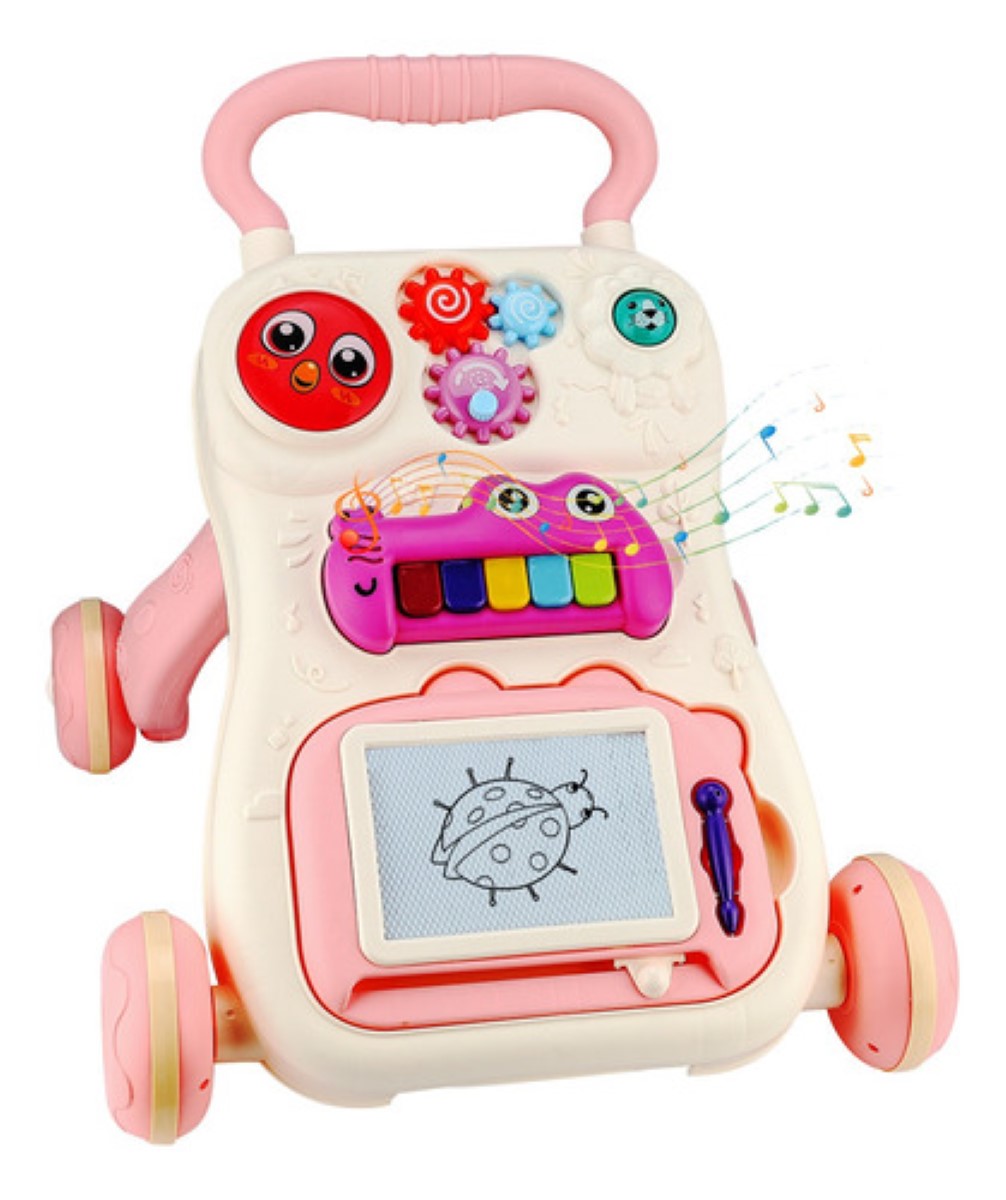 Andadera Para Bebé Interactiva Musical Con Tablero De Dibujo rosa beige