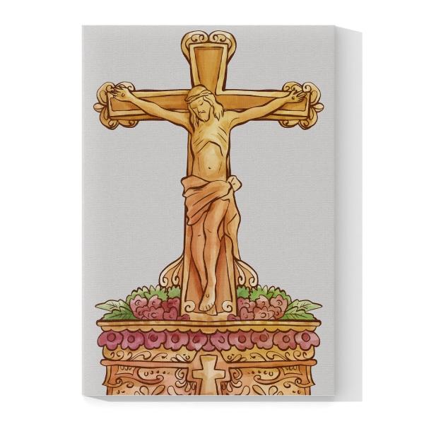 Cuadro Decorativo Canvas Religioso Crusifixion Jesucristo tallado en Madera